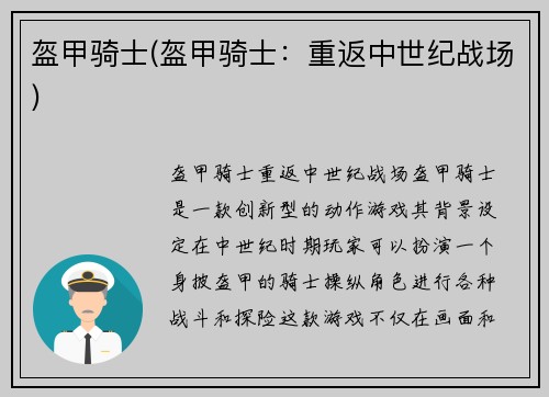 盔甲骑士(盔甲骑士：重返中世纪战场)